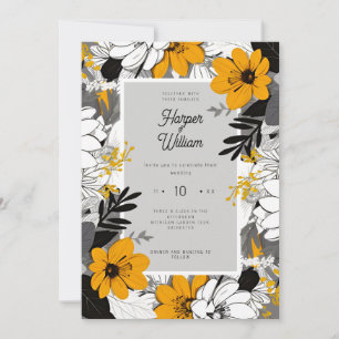 Invitation Fleurs d'art monochrome mariage