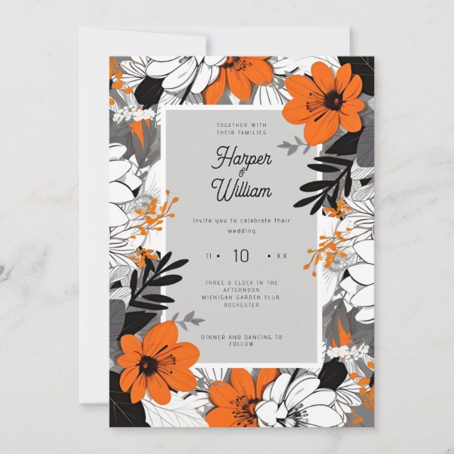 Invitation Fleurs d'art monochrome mariage (Devant)