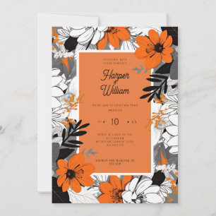Invitation Fleurs d'art monochrome mariage