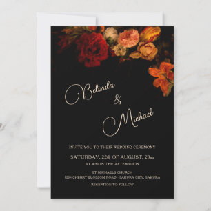 Invitation Fleurs d'art raffiné Mariage sombre
