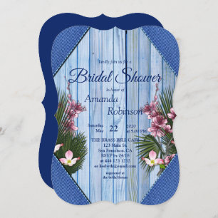 Invitation Fleurs d'arty rose sur la texture de bois bleu