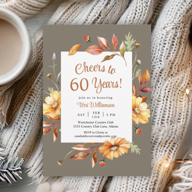 Invitation Fleurs d'automne 60e anniversaire encourage à 60 a (Créateur téléchargé)