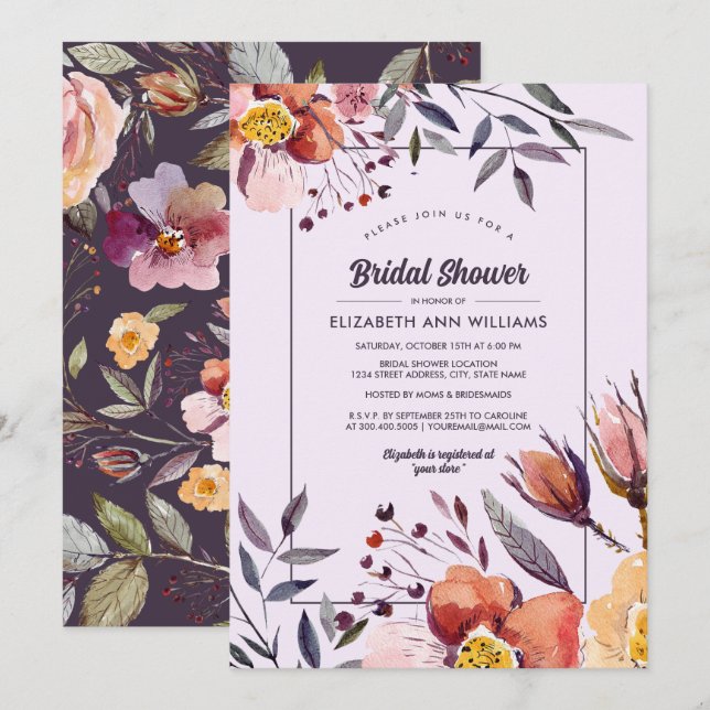 Invitation Fleurs d'automne Aquarelle Fête des mariées de pru (Devant / Derrière)