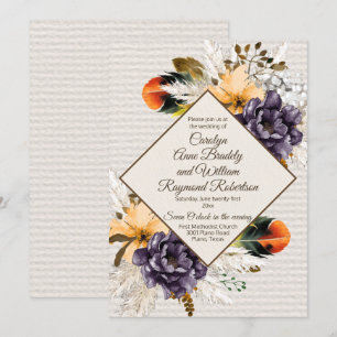Invitation Fleurs d'automne avec Mariage de laiton et de plum