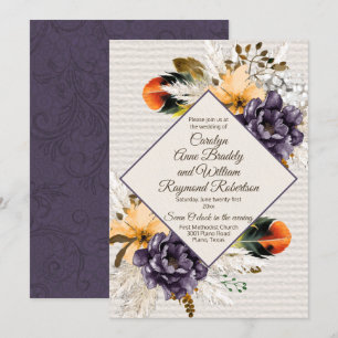 Invitation Fleurs d'automne avec Mariage de laiton et de plum