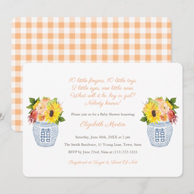 Invitation Fleurs d'automne Baby shower d'automne neutre pour (Devant / Derrière)