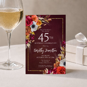 Invitation Fleurs d'automne bordeaux pour 40e anniversaire Éc