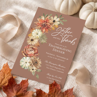 Invitation Fleurs d'automne de citrouille de dîner de Thanksg