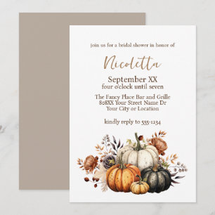 Invitation Fleurs d'automne et aquarelle Citrouille Automne