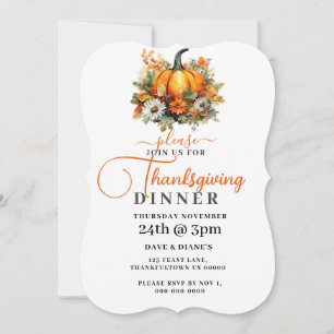 Invitation Fleurs d'automne et Citrouille Thanksgiving Dîner