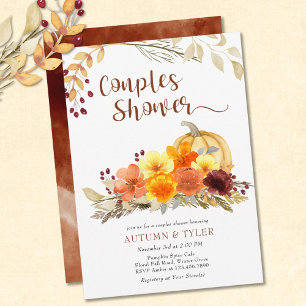 Invitation Fleurs d'automne et douches de couples de citrouil
