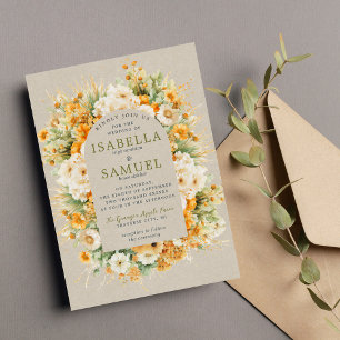 Invitation Fleurs d'automne Floral Automne Vert Orange Mariag