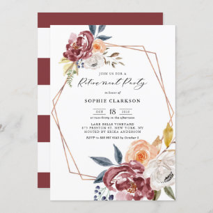 Invitation Fleurs d'automne Marsala Parti de retraite géométr
