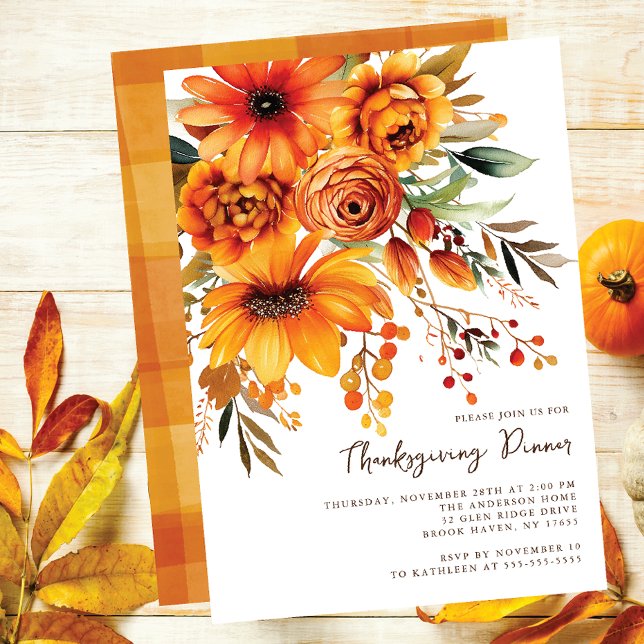 Invitation Fleurs d'automne orange colorées Thanksgiving (Créateur téléchargé)