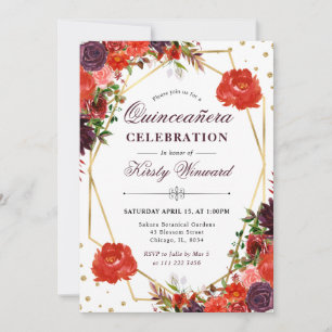 Invitation Fleurs d'automne orange et marron pour Quinceanera