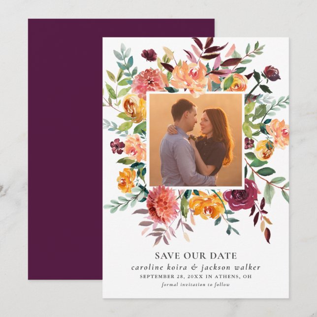 Invitation Fleurs d'automne Photo Enregistrer la date (Devant / Derrière)