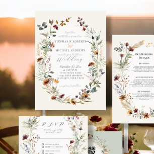 Invitation Fleurs d'automne Rustic Boho Wreath Floral Mariage