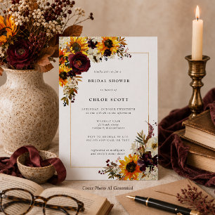 Invitation Fleurs d'automne Tournesol Rose Baby Shower