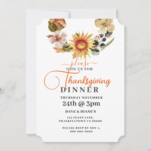 Invitation Fleurs d'automne Wreath Thanksgiving Dîner (Devant)