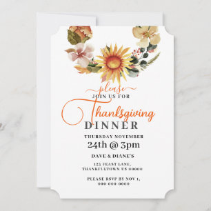 Invitation Fleurs d'automne Wreath Thanksgiving Dîner