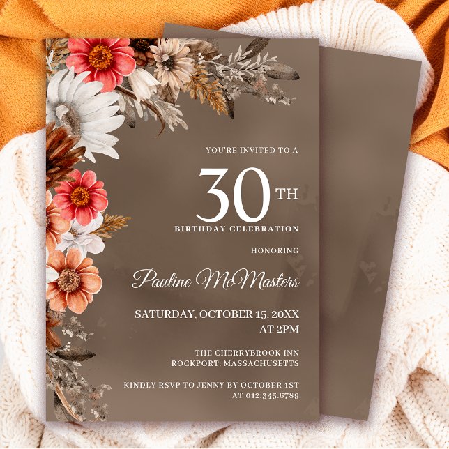 Invitation Fleurs de automne neutres florales blanches 30e an (Need matching party supplies and signs? Message me!)