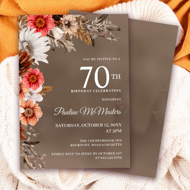 Invitation Fleurs de automne neutres florales blanches 70e an (Need matching signs or party supplies? Message me!)