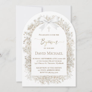 Invitation fleurs de baby's breath blanches Baptême