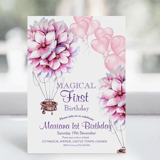 Invitation Fleurs de ballons Fille 1er anniversaire Fête des  (Créateur téléchargé)