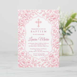 Invitation Fleurs de baptême rose aquarelle