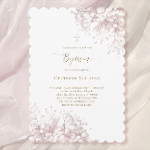 Invitation fleurs de bébé's breath roses blanches Baptême