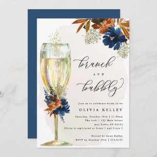 Invitation Fleurs de Boho Marine et rouille Brunch et Bubbly