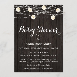Invitation *~* Fleurs de bois rustique Lumières Baby shower R