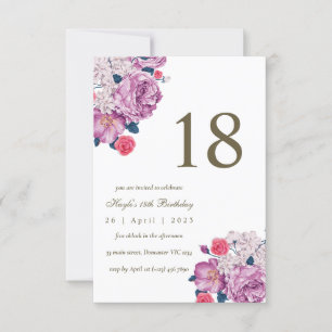 Invitation Fleurs de Botanique Violettes Simple Chic 18ème An