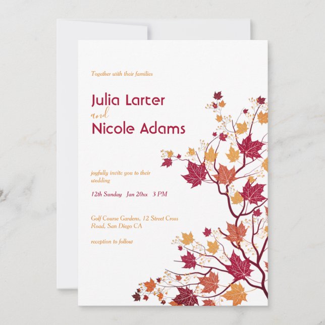 Invitation Fleurs de bourgeon séchées à l'érable Mariage Feui (Devant)