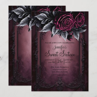 Invitation Fleurs de Bourgogne foncé Gothique Douce 16