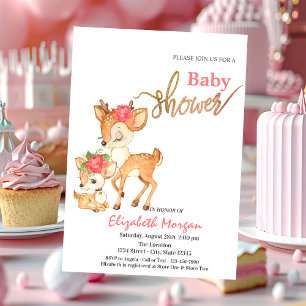 Invitation Fleurs de cerf bébé aquarelle rose Baby Shower