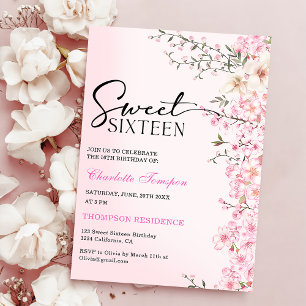 Invitation Fleurs de cerises Sweet sixteen Floral Anniversair