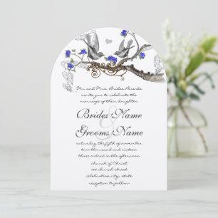 Invitation Fleurs de cerisier bleues royales oiseaux gris vin
