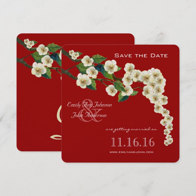 Invitation Fleurs de cerisier Branche Épargnez la date (Devant / Derrière)