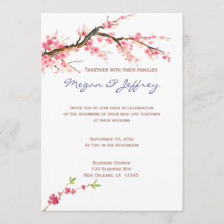Invitation Fleurs de cerisier d'aquarelle en rose et crème