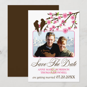 Invitation Fleurs de cerisier et oiseaux amoureux Photo Enreg
