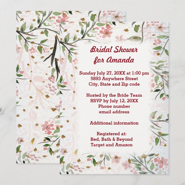 Invitation Fleurs de Cerisier Japonais Shower de Mariage (Devant / Derrière)