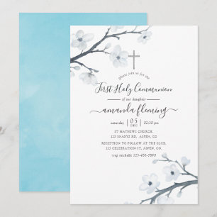 Invitation Fleurs de cerisier Première Communion sainte