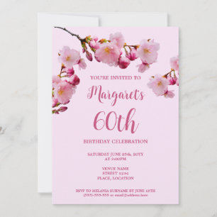 Invitation Fleurs de Cerisier Rose Fête d'anniversaire 60 ans