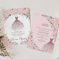 Fleurs de cerisier Rose Floral Robe Or Quinceañera