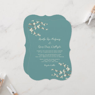 Invitation Fleurs de cerisier Sakura Crème Bleu sarcelle Mari