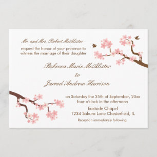 Invitation Fleurs de cerisier sur l'invitation blanc de