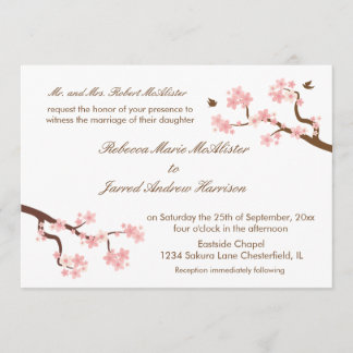 Invitation Fleurs de cerisier sur l'invitation blanc de