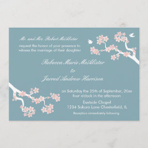 Invitation Fleurs de cerisier sur l'invitation bleu de