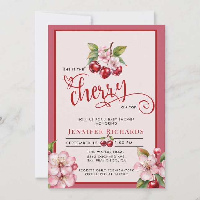 Invitation Fleurs de cerisiers | Baby shower rose fille (Devant)